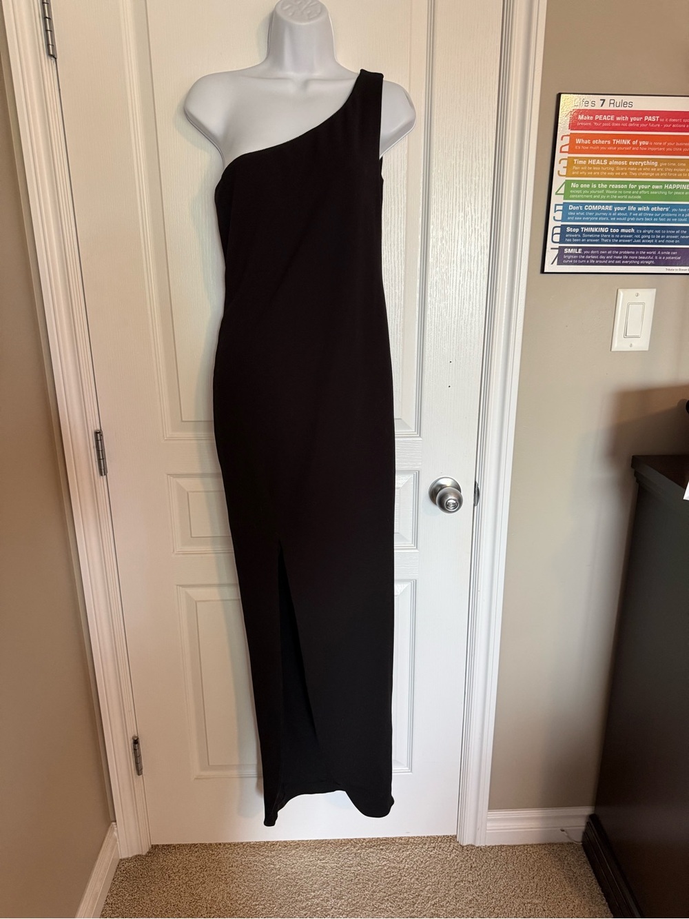 Nookie One-Shoulder Black Maxi Dress with Front Slit
